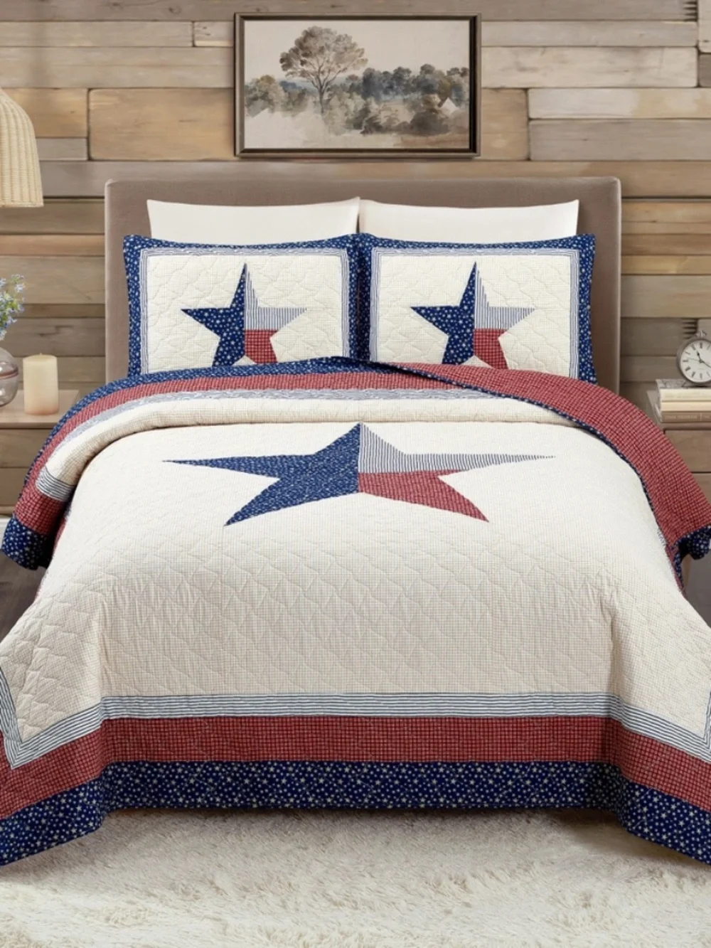 Lone Star Cotton King Quilt Set Texas Americana Bedding